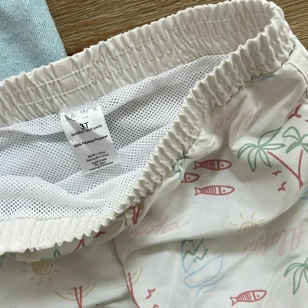 Lila & Jack Toddler Boy Swim 3 Piece Set Shirt Trunks Sunglasses 18 months 3T 4T